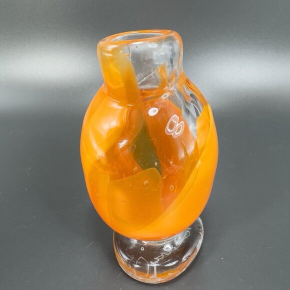 Vintage Hand Blown Art Glass Bud Vase Heavy Paperweight Signed Abstract Shape - Picture 1 of 10